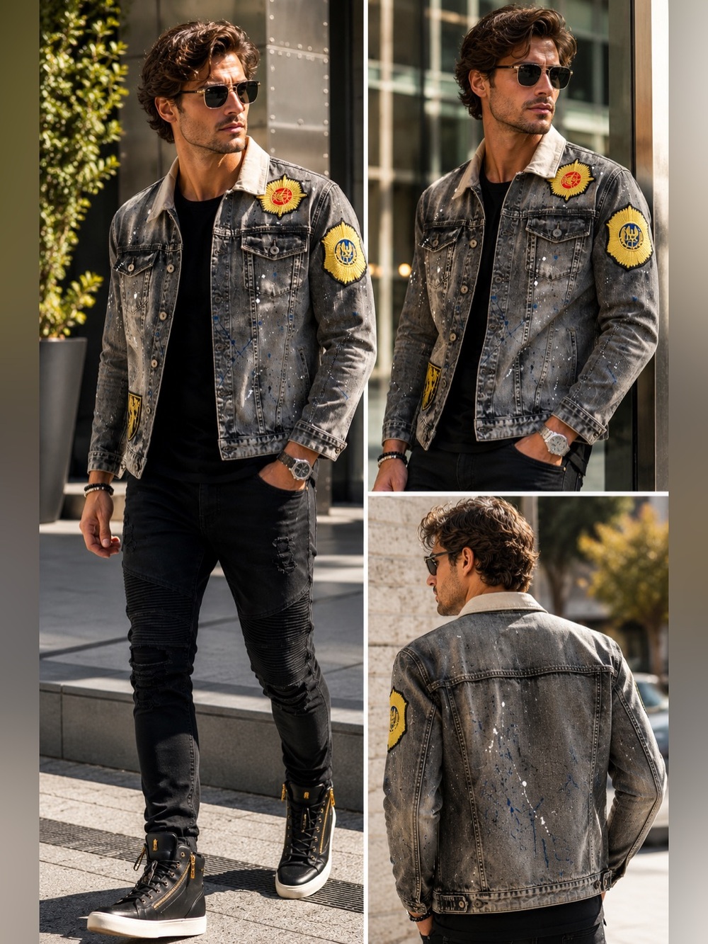 BALMAIN PARIS Men’s Distressed Paint Splatter Denim Jacket | 2015